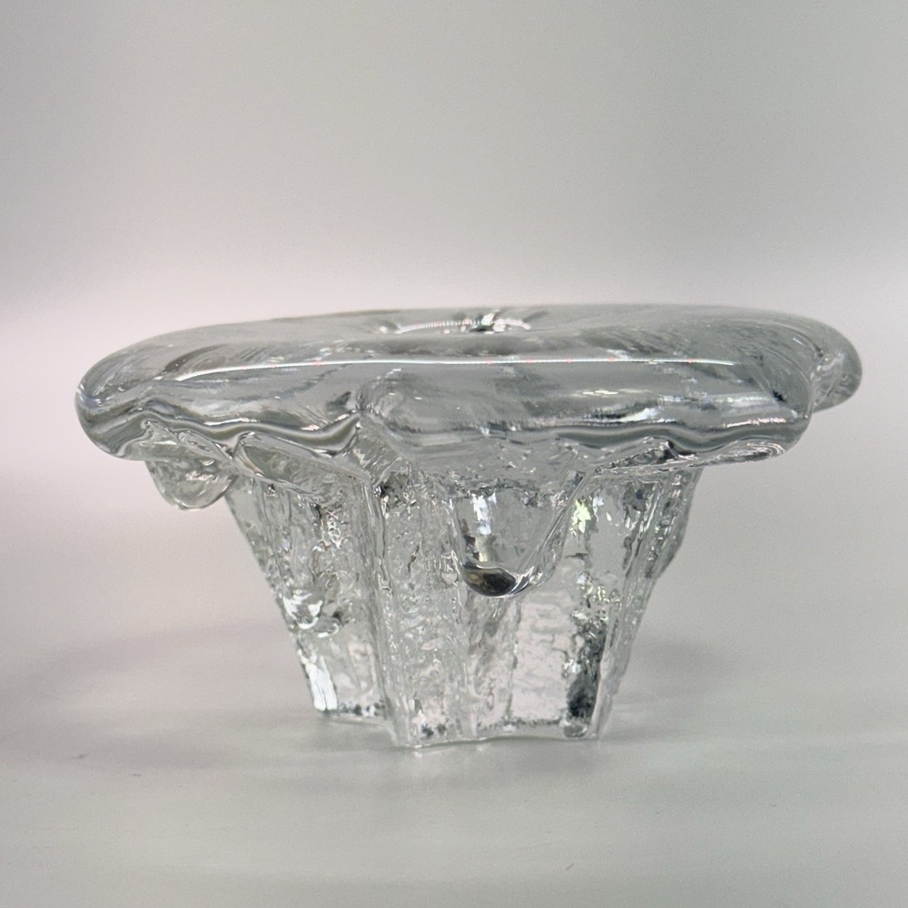 Vtg Blenko 70's Melting Ice Freeform Biomorphic Art Glass Tapered Candle Holder